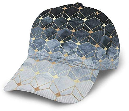 FJAUOQ Hexagons and Diamonds Navy Blue Gold Baseball Cap Sommer Caps Vintage Dad Cap Unisex Snapback Trucker Hat, Siehe Abbildung, One size