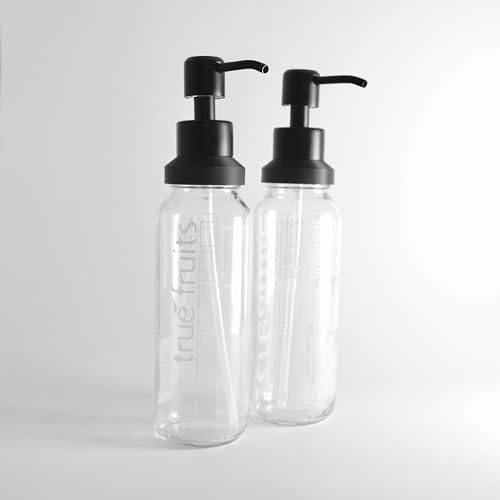 Thrid Seifenspender Aufsätze Set für 250ml True Fruits Glas Flasche Pumpspender Spülmittelspender Bad & Küche Duschgel Spender Dusche matt schwarz 2 Stück