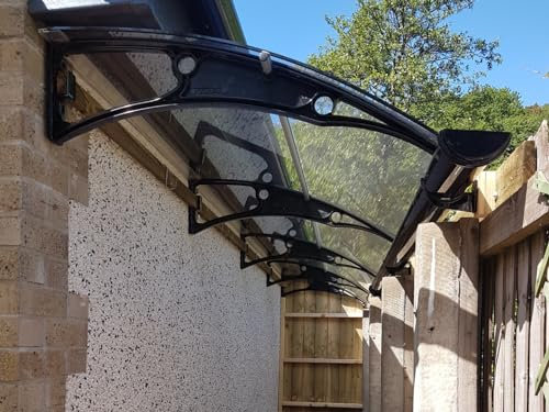 CANOFIX Door Canopy PC 7000W x 1000P / DIY Polycarbonate Cantilever Awning/Front Window Back Door Pathway Walkway Garden Shed Porch Patio (Black Bracket - Clear Sheet)