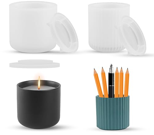 Lot de 2 moules en silicone avec couvercle pour pots de fleurs, vases, bougeoirs DIY