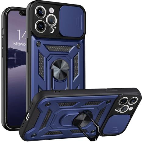 LBH Armor Hülle kompatibel mit Apple iPhone 12 Pro Case mit Kameraschutz Outdoor Stoßfest Handyhülle 360 Grad Metal Ring Halter Ständer Schutzhülle für Handyhalterung Auto Magnet Blau
