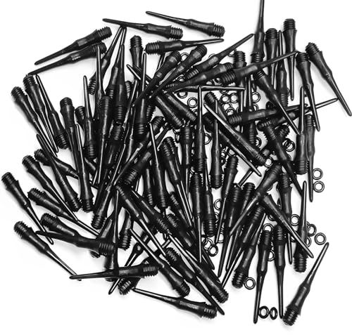 UBERMing Dartspitzen Kunststoff 100 Stück, Langlebig Softdart Spitzen mit 2BA Gewinde für Dartpfeile Umrüsten Softdart, mit 100 STK Dart Gummiringe, Dart Zubehör Tool