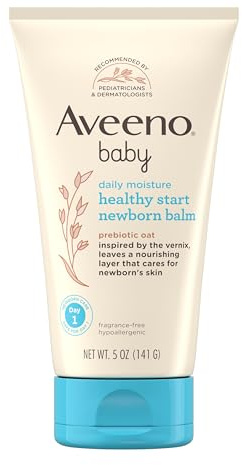 Aveeno Baby Healthy Start Nourishing Newborn Balm, Hypoallergenic Baby Skin Balm with Prebiotic Oat Leaves a Nourishing Layer to Care for Newborn Skin, Fragrance-Free, 5 oz