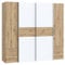 FORTE Möbel Kapaza klassischer Kleiderschrank 200, Dreh-,Schwebetürenschrank mit 4 Schubladen, Holzwerkstoff, Artisan Eiche, Weiß, 200,1 cm breit, 190,5 cm hoch, 61,2 cm tief