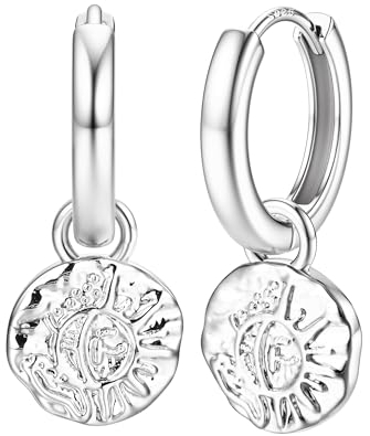 Dochais 14 Karat Vergoldet Huggie Creolen mit Blitz/Kreuz/Stern/Münz/PerlenOhrringe für Damen und Mädchen Chunky Knorpel Tropfen Ohrringe Hypoallergene Sehr Hautverträgliche Silber&Gold (Silbrig1)