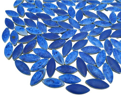 500g Ceramic Petal Mosaic Tiles for DIY Crafts,33.8mm x 14.8mm Willow Leaves Mosaic Tile Pieces for Mosaic Making Kits Art Projects Home and Outdoor Decoration (Ice Crystal Blue)