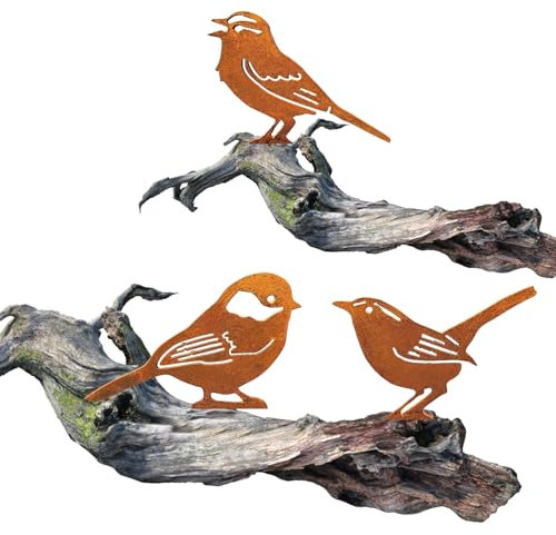 3 Stück Vögel Gartenstecker Rost, Rost Deko für Garten, Metall Deko Garten, Rost Deko, Rost Vogel Gartendeko mit Schraube, für Garten Deko, Bäume Deko