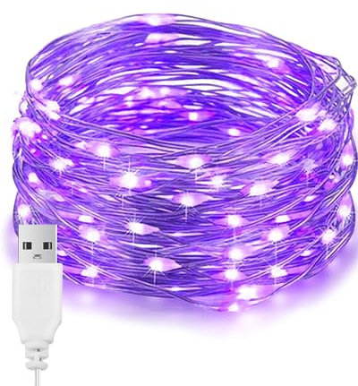 EvaStary Luci a Stringa a LED, 33Ft/10M 100LEDs Luci a Stringa a LED Indoor Luci a Stringa a LED Funzionato USB, Luci impermeabili per Albero di Natale, Festivo, Matrimoni, Viola
