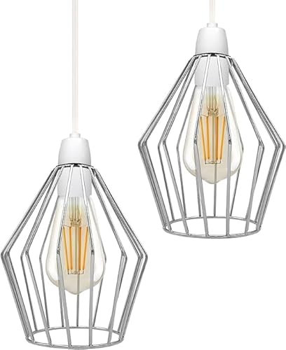 LEDSone Metalldrahtkäfig-Lampenschirm, Vintage-Industrie-Käfig-Kronleuchter-Lampenschirm, Wandleuchte, Decken-Pendelleuchten-Set für Hotel-Boutique-Outlet-Bühne (Chrom, 2 Stück)