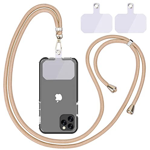Chaîne de téléphone portable universelle - Cordon universel pour téléphone portable à suspendre autour du cou - Avec cordon de téléphone portable - Réglable et amovible - Doré (1)