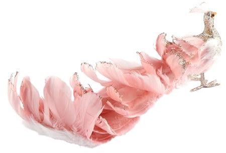UIYIHIF Künstliche Pfauen-Ornamente, Rosa Glitzernder Pfauenvogel mit Langem Schwanz, Christbaumschmuck für Weihnachtsbaumdekoration (1Stk)
