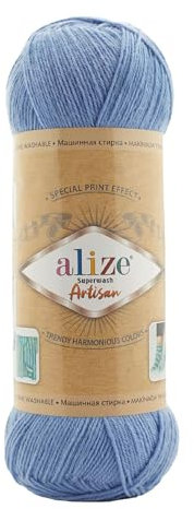 100g Sockenwolle Alize Superwash Artisan 75% Wolle Strickwolle Häkelgarn Farbwahl, Farbe:432 taubenblau