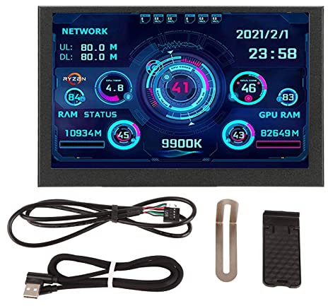 ZJchao 5in LCD Screen for PC Case - PC CPU Data Monitor with Temperature Display, IPS Display, USB-C Interface