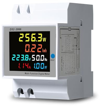 DewinLVD Stromzähler,100A Einphasiger Zähler 6 in 1 intelligenter Zähler Schiene Typ 220V Spannung Strom Leistung Frequenz Faktor Zähler AC40-300V eingebaut CT