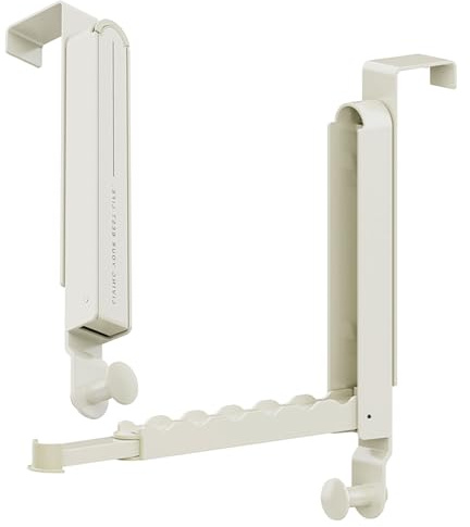 Huipalon Over Door Hanger Aluminum Foldable Over the Door Hanger for Clothes Coat No Drilling Telescopic Over Door Airer Travel Clothes Drying Rack Behind The Door for Home Travel Office (Off White)