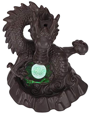 Aramox Fontaine Encens Porte-encens en Forme de Dragon Porte-Bonheur, Brûleur à Reflux élégant en Céramique avec Lumières LED, Ornements Rétro et Exquis, pour la Décoration de la Maison et Les Cadeaux