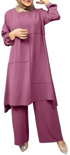 Frauen Gebetskleidung Zweiteiliges Lang Oberteile + Hose Langarm Muslimische Kleidung Einfarbig Vintage Roben 2 Teiler Ramadan Dubai Abaya Elegant Lose Robe Prayer Türkische Jilbab Outfit