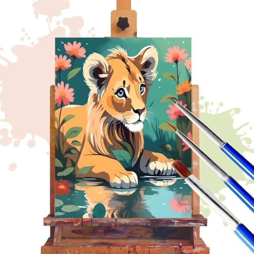 Peinture Numero Animal Lion Peinture par Numero Adulte,Toile 90x110 cm,Kits de Paint By Numbers avec Pinceaux et Peintures Acryliques,DIY Loisirs Créatifs Acrylique Art pour Décoration La Maison R99