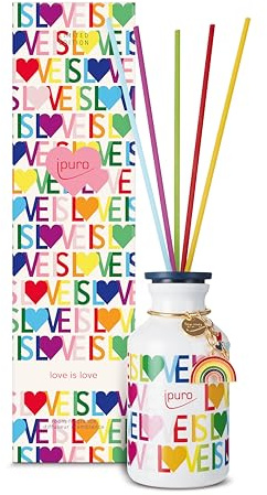 ipuro - Raumduft Love is Love 240ml - Lufterfrischer zum Valentinstag, Limited Edition - mit Erdbeere, Zuckerwatte, rote Beeren, blumige Akzente & cremige Vanille Duft - Diffuser mit Stäbchen