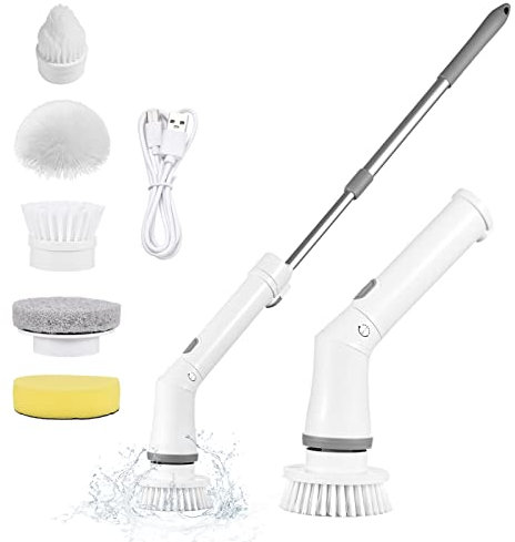 Electric Spin Scrubber, Cordless Power Cleaning Brush with 6 Replaceable Brushes 2 Speeds Adjustable Extension Rod for Bathroom Bathtub Tile Floor and Window Cleaning