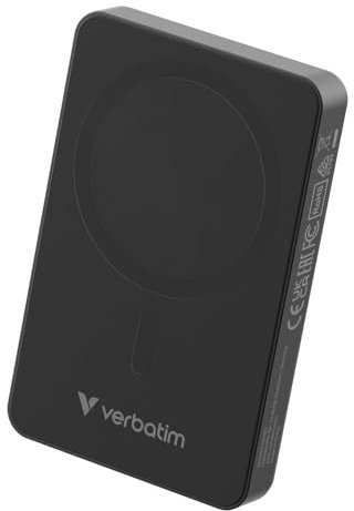 Verbatim Charge 'n' Go Essentials Powerbank MagSafe 10.000 mAh 15W magnetisch, PD 20W Schnellladefunktion mit LED-Anzeige für iPhone 16/15/14/13/12 Pro/Pro Max, inkl. USB-C-auf-USB-C-Kabel, Schwarz
