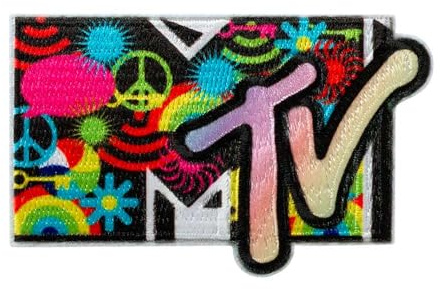 Mono-Quick MTV Peace Aufnäher zum Aufbügeln 4,4 x 7,1 cm Bügelbild für Erwachsene mit Frieden Festival, Bügelpatch Patches Bügelflicken