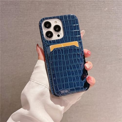 JIASHM For iPhone XR Leather Wallet Slot Card Holder Phone Case Pattern Hard Cover(For iPhone XR/Navy Blue)