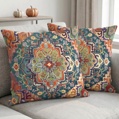 JANGYUHH 2er Set Outdoor Kissenbezug 50x50 cm Boho Vintage Kissen Exotisch Sofakissen Samt Kissenbezüge Abstrakt Dekorative Kissenhülle für Garten Sofa Studie Wohnzimmer Bett