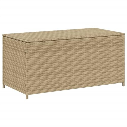 HUAKEHOM Gartenbox Auflagenbox Kissenbox Kiste Gartentruhe Truhe Box Aufbewahrungsbox Auflagenkiste Garten Beige 190L Poly Rattan