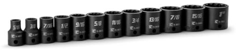 Capri Tools 3/8 in. Drive Shallow Impact Socket Set, 12-Point, SAE, 5/16 to 1 in., 12-Piece