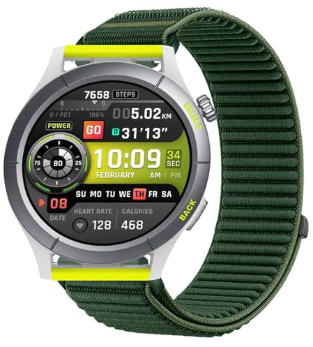 GIOPUEY Armband Kompatibel mit Amazfit Cheetah Round, Nylon Ersatz Outdoor Sport Loop Uhrenarmband Geflochtenes Armband Strap Band - DarkGreen