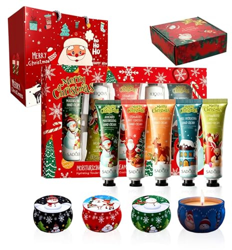 exatta Duftkerze Handcreme Geschenkset Set,Weihnachtsgeschenke | 4 Stück Duftkerzen Weihnachten + 5 Pack weihnachten hand creme,Duftkerzen Geschenkset,mini handcreme weihnachten