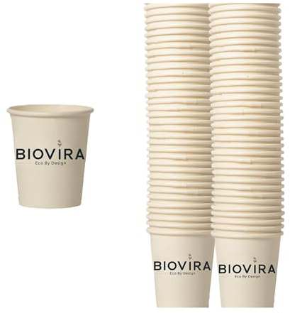 BIOVIRA 100 Pezzi Bicchierini 80 ml | Bicchieri Caffè Carta Resistenti e Biodegradabili | Bicchierini Carta Caffe Anti-Perdita per Espresso, Bar, Ufficio e Kit Caffe