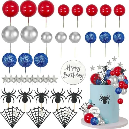 37 Teile Superhelden-Spinnen-Geburtstagskuchen-Dekorationsset, Spinnennetz-Kuchendekorationen für Kinder, Jungen-Geburtstagsparty, Halloween-Accessoires für Instagram