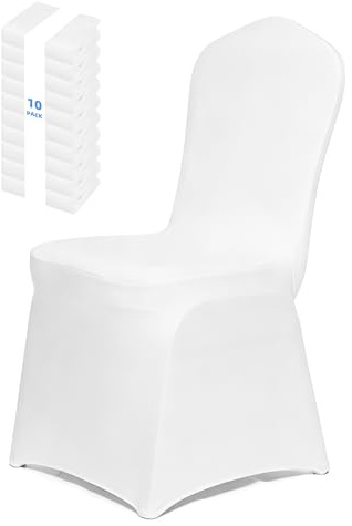 10 Stück Weiß Stuhlhussen Stretch Spandex Stuhlbezug für Esszimmerstühle | Abnehmbarer und Waschbarer Stuhl Überzug Stühle Schutz Dekoration Geeignet für Restaurants, Hotels, Bankette, Hochzeit