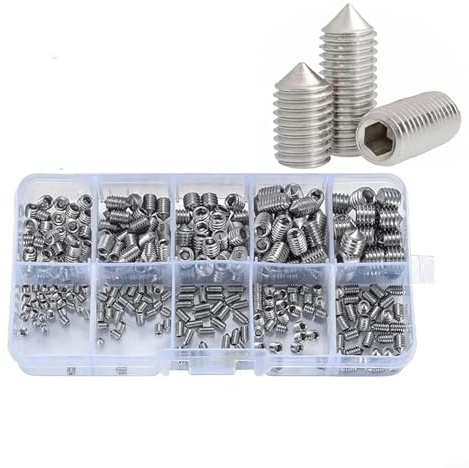 250 Stück 304 Edelstahl Innensechskantschrauben mit Kegelspitze konisches Ende Kopflose Bolzen-Sortiment, metrisches Gewinde für Türgriffe, Armaturen, Lampen, Knäufe, Schlösser, Spielzeug