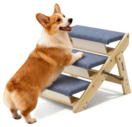 VEVOR Scale per Animali Domestici in Legno con 3 Gradini per Letti Alti, Divani e Auto, Capacità di Carico di 68 kg, Design Piatto, Scaletta Stabile per Cani e Gatti di Piccola, Media Taglia