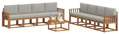 vidaXL Outdoor-Sofagarnitur mit Kissen 9 pcs Natürlich und Hellgrau, Akazienholz Garten Sofa Set, modernes Outdoor Lounge, stylische Terrassenmöbel, Bequeme Sitzgelegenheit für Treffen