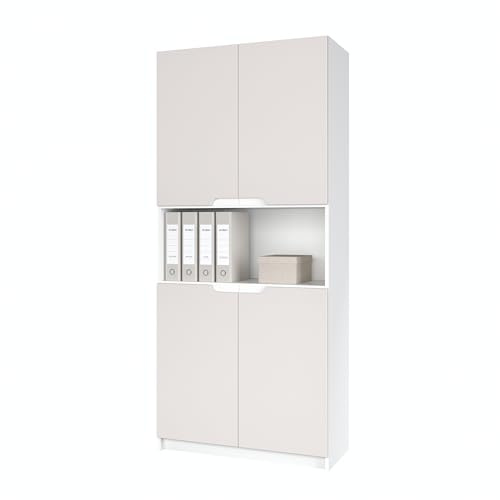 Vladon Büroschrank Logan V2, Made in Germany, Aktenschrank mit 5 Fächern und 4 Türen, Weiß matt/Cashmere (82 x 184 x 37 cm)