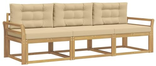 vidaXL Outdoor-Sofagarnitur mit Kissen 3 pcs Weiß und Beige Polyester, Akazienholz Sofa Set für draußen, modernes Loungemöbel, Flexibler Gartenplatz, wetterfeste Einrichtung