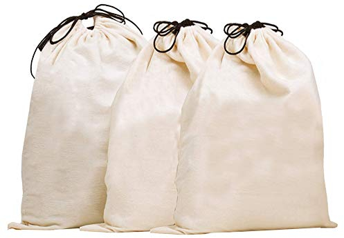 MISSLO Set of 3 Cotton Breathable Dust-Proof Drawstring Storage Pouch Multi-Functional Bag (Beige, Pack 3 XL)