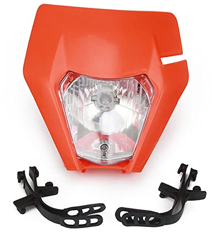 JFG RACING Lichtmaske Motorrad Dirt Bike Scheinwerfer Motorrad Scheinwerfer Verkleidung Maske Tagfahrlicht Für ATV Scooter Dirt Bike Motocross Enduro Supermoto-Orange