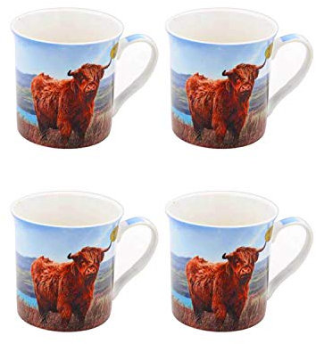 Lesser & Pavey LP93745 Lot de 4 tasses en céramique Motif vache des Highland
