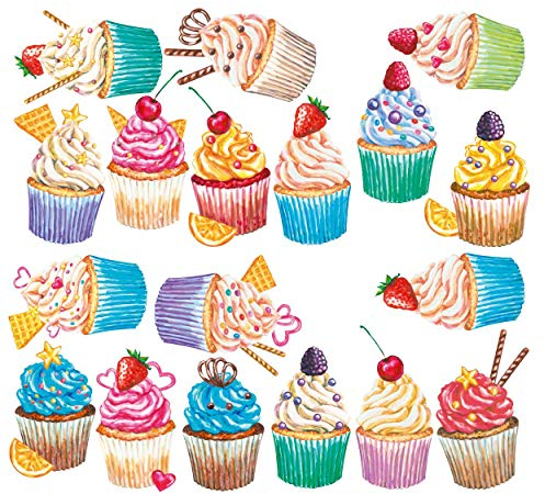 Sunnywall Wandtattoo Aufkleber Wandsticker Küche Genuss - 18 Cupcake Muffin Watercolor Motive