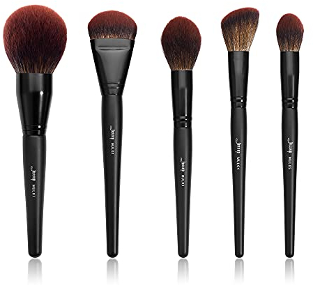 Jessup 5 pièces Pinceaux de Maquillage Grand Visage Pinceau Surligneur De Fond de Teint En Poudre Synthétique de Qualité Supérieure, Phantom Black T273
