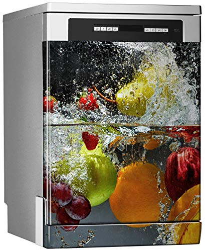 MEGADECOR Vinilo Decorativo para Lavavajillas, Medidas Estandar 67 cm x 76 cm, Salpicar Frutas y Verduras en el Agua