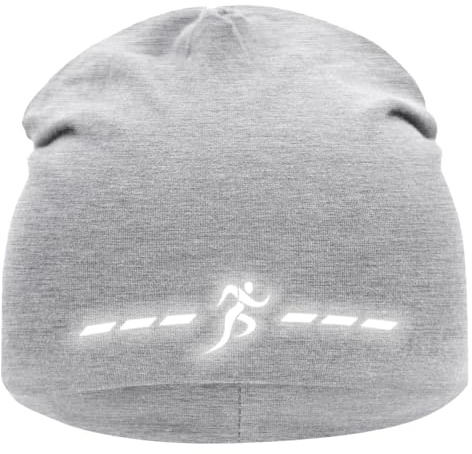 Roughtex Laufmütze Running Beanie Reflektierender Aufdruck | Mütze Damen Herren Stretch - 95% Baumwolle 5% Elasthan - doppellagig – bedruckt – Sport, Jogging, Laufen