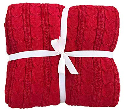 GUOCU Nordic Handgemachte Plüsch Strickdecke, modischer warm Überwurf, für Sofa, Bett und als Zudecke rot 70 * 100cm