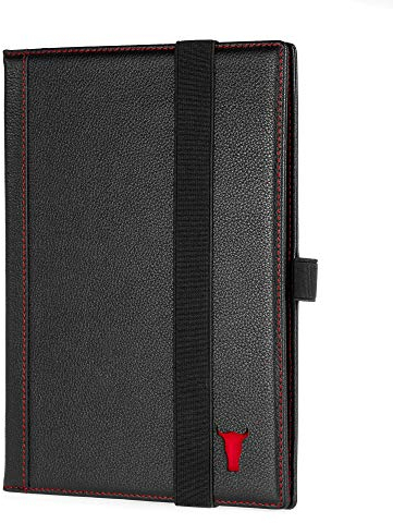 TORRO Echtleder Hardback Notizbuch [Nachfüllbar] [Stiftschlaufe] [Gummiband] [Liniertes Papier] (A4 Schwarz)