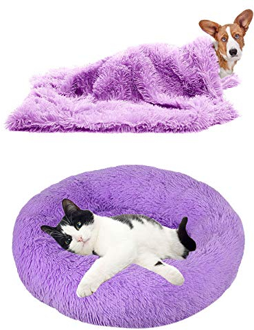 YiCTe Katzenbett Nettes Hundebett Waschbares Haustierbett Kissen Donut Hundebett Extra weich Bequem und geeignet für Katzen und kleine mittelgroße große Hunde (50 cm Durchmesser),Lila